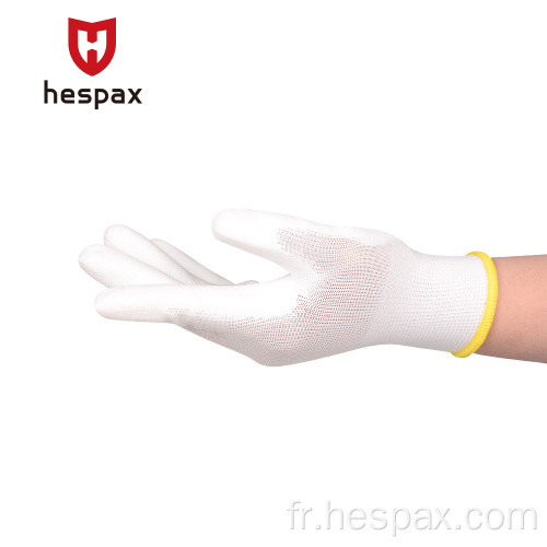 Assemblage de salle blanche antistatique HESPAX Gants en nylon PU blanc